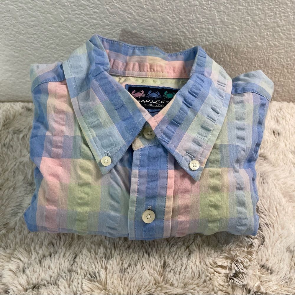 CHARLESTON THREADS Men's Large Long Sleeve Pink Pastel Colors Button up Shirt